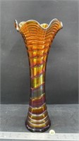 Carnival Glass Fluted Vase (15"H). Shallow chips