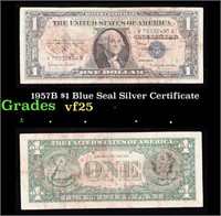 1957B $1 Blue Seal Silver Certificate Grades vf+