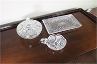 3 Pieces Vintage Glassware. Candy Dish Tray Finger