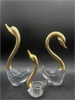 Three (3) Vintage Murano Glass Swan Figurines
