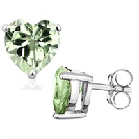 8MM Heart Cut Green Amethyst 3.75CTW Stud Earrings