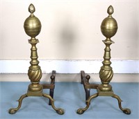Pr. Victorian Colonial Revival Brass Andirons