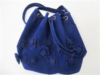 Women's Blue Flowers Cross-Body Suede Bag