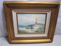 Beach & Lighthouse Oil Painting