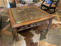 LG SQUARE BRASS TOP RUSTIC COFFEE TABLE