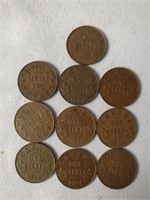 10 Canadian King George V Small Cents 1920-1936