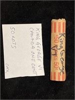 King George VI Canada One Cent x5 Rolls