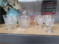 Depression Glass Water Goblets and  Pitcher