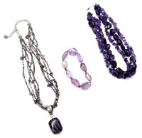 Amethyst Jewelry Lot - 2 Necklaces, 1 Bracelet.