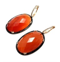 Dabakarov 14K Gold, Diamond & Carnelian Earrings.