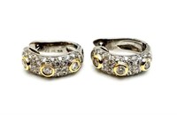 Pair of 18K Mixed Gold Earrings w/ Diamonds.