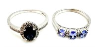 Two White Gold Rings w/ Sapphire & Tanzanite.