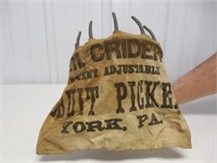 H M Crider York PA fruit picker w/ cloth bag