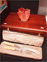 Vintage wooden locking silverware chest,