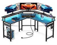ODK L Shaped Gaming Desk with LED Lights & Power O