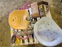 pallet of (2) tractor seats, PTO shield, lead