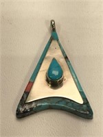 SW pendant made from Turquoise and coral - 1.5 in
