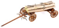 Folk Art Intricate Log Carrier Wagon RARE