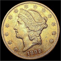 1892-S $20 Gold Double Eagle CLOSELY UNCIRCULATED