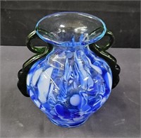 Contemporary Blue and green glass vase 7"h x