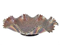 Amethyst Carnival Glass Ruffled Bowl