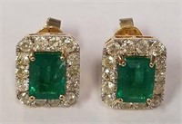 14K Yellow gold Emerald & Diamond earrings