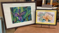 Two Framed Hand Painted Watercolor Floral Hanging