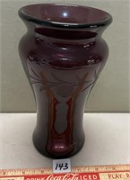 PRETTY ETCHED AMETHYST COLORED FLORAL VASE