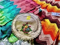 (2) Handmade Afghans & Hand Embroidered Floral