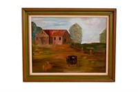 Mussman, Folk Art Oil Painting of Farm Scene