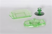 Vintage Green Depression Glass Tray, Makeup Tray