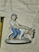 Vintage Ceramic Farmer & Cow Figure - Denmark