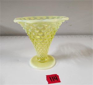 Fenton Vaseline Glass Opalescent Hobnail Vase