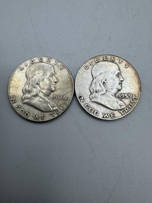 1956 & 1959-D Silver Franklin Half Dollars