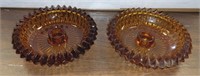 Two Amber Diamond Point Candle Holders