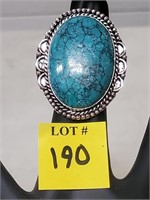 German Silver Turquoise Ring, Size 8