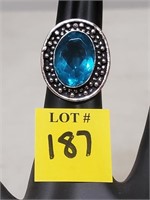 German Silver Blue Topaz Ring, Size 9