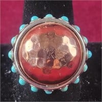 .925 Silver and Copper Ring with Turquoise