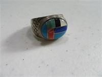 Sterling sz10 Ring w/ ZuniType Pawn Front Nice