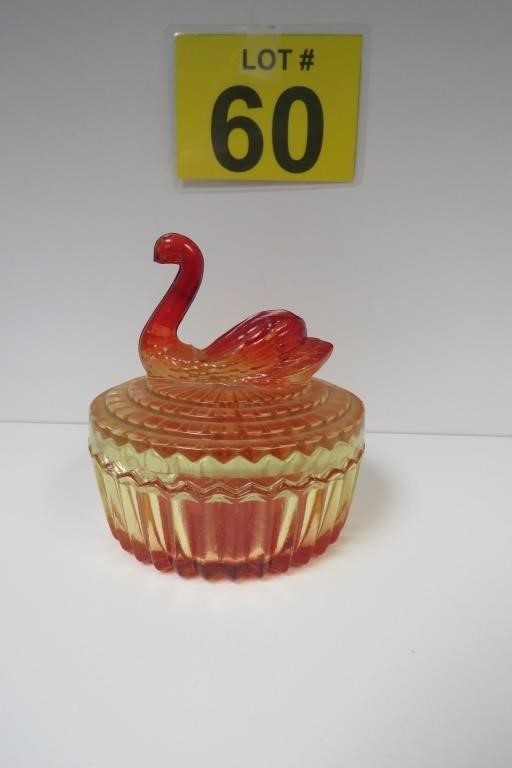 Jeanette Ruby Red Amberina Glass Swan Dish