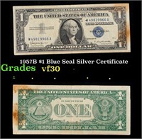 1957B $1 Blue Seal Silver Certificate Grades vf++