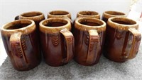 8 Hull USA brown drip glaze mugs, 5" tall