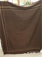 1860 Brown 2-panel uncut wool shawl fringe edge