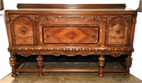 Ornate Carved Buffet with Two Drawers & Cabinets