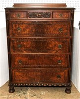 Antique Wood Carved Five Drawer Chest