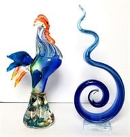 Art Glass Rooster & Swirl Sculptures