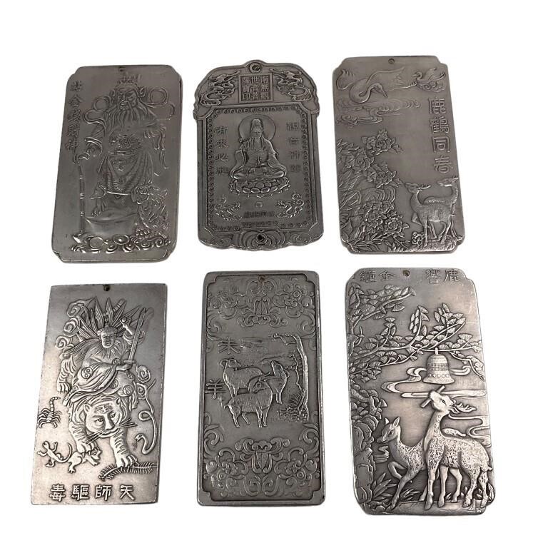 6 Chinese Silver Amulets