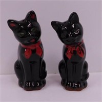 Pair of Shafford redware black cat salt & pepper