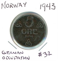 1943 Norway 5 Ore - Under German Occupation