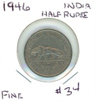 1946 India Half Rupee